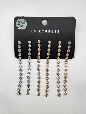 BFD- Fashion Rhinestone  Dangle Earrings 3 Pack